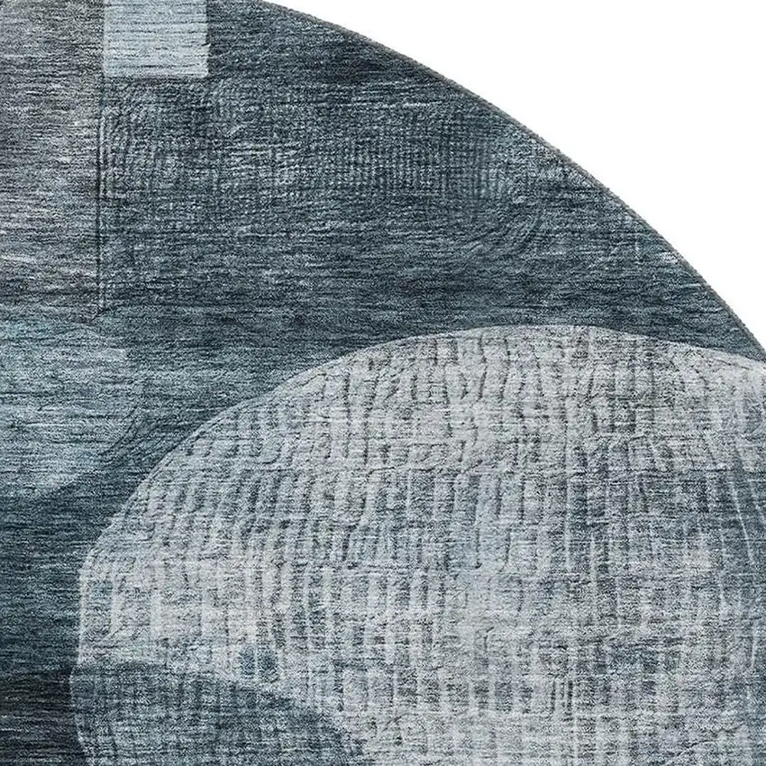 8' Teal Gray And Silver Geometric Washable Round Rug With UV Protection Photo 2