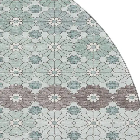 8' Teal Gray And Silver Geometric Washable Round Rug With UV Protection Photo 2
