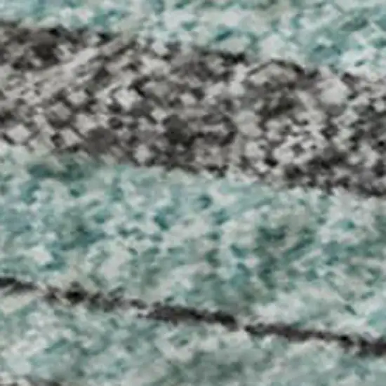 8' Teal Gray And Silver Striped Washable Area Rug With UV Protection Photo 3