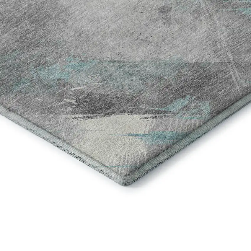 8' Teal Gray And Silver Striped Washable Area Rug With UV Protection Photo 7