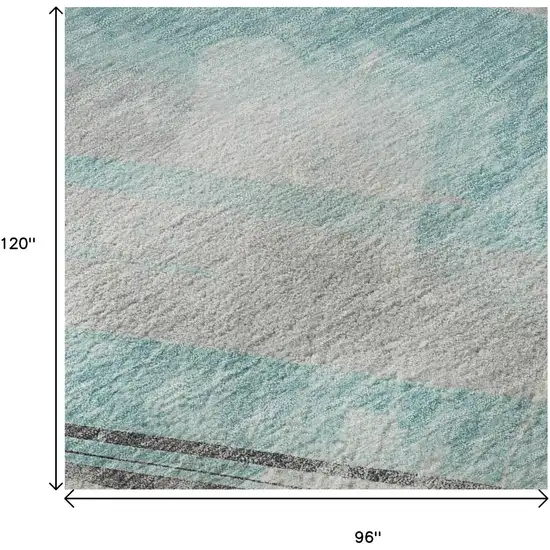 8' Teal Gray And Silver Striped Washable Area Rug With UV Protection Photo 9