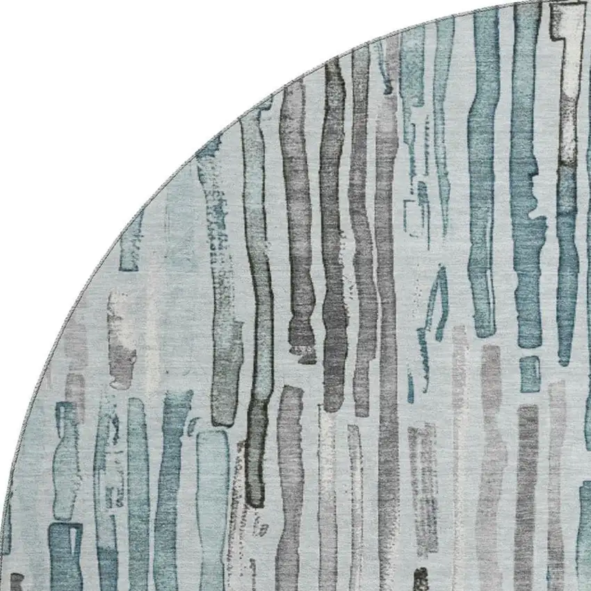 8' Teal Gray And Silver Striped Washable Round Rug With UV Protection Photo 3