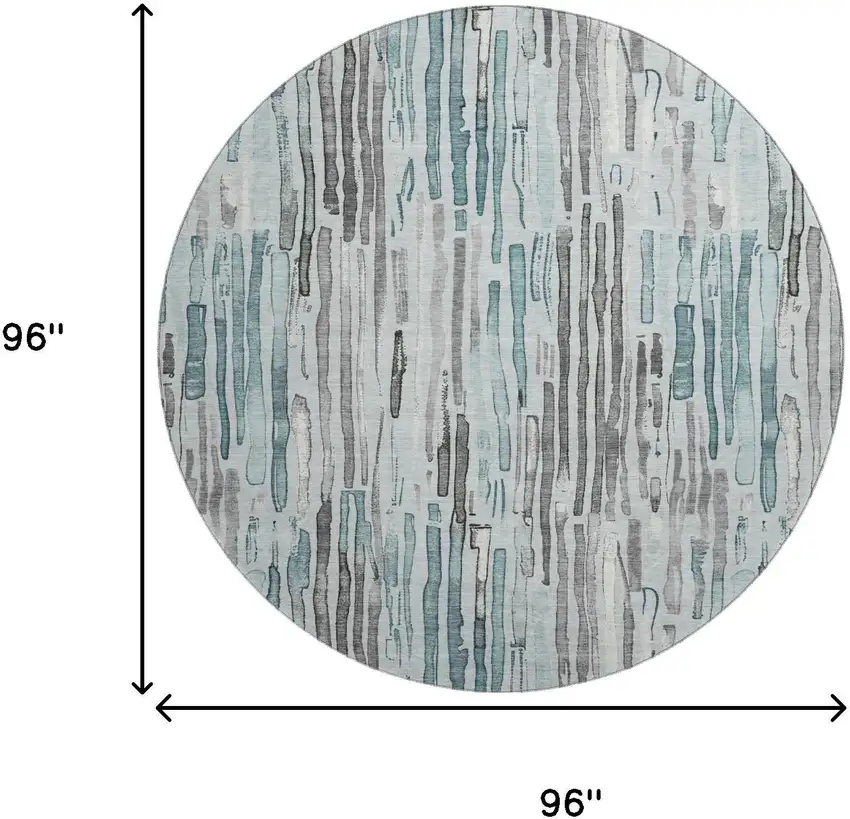 8' Teal Gray And Silver Striped Washable Round Rug With UV Protection Photo 9