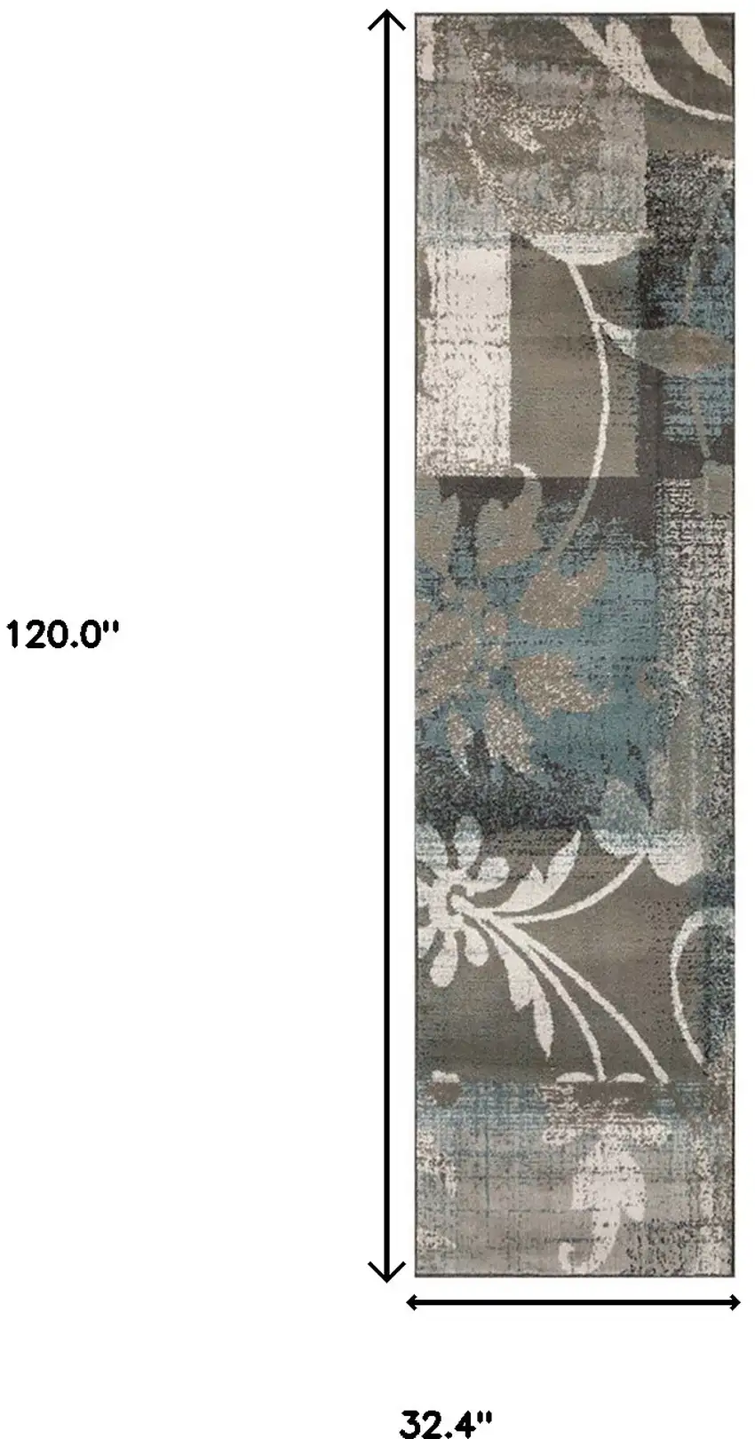 10' Teal Gray And Tan Floral Power Loom Distressed Stain Resistant Runner Rug Photo 6