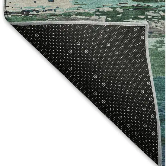 8' Teal Green And Ivory Abstract Washable Area Rug With UV Protection Photo 7