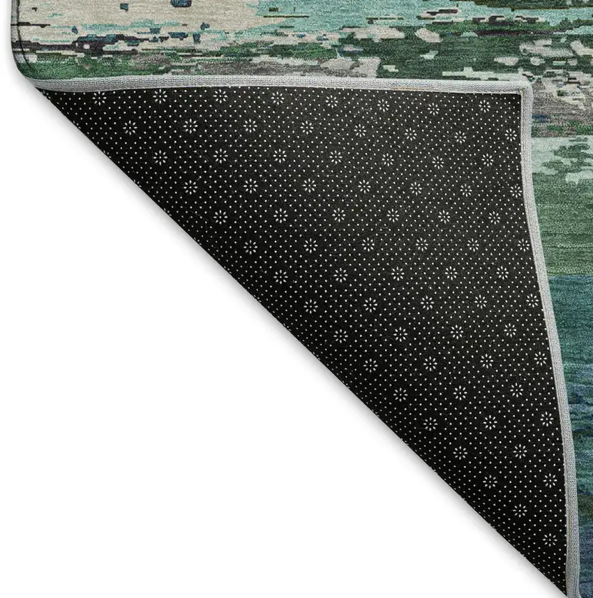 8' Teal Green And Ivory Abstract Washable Area Rug With UV Protection Photo 7