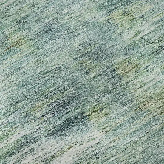 8' Teal Green And Ivory Abstract Washable Round Rug With UV Protection Photo 9