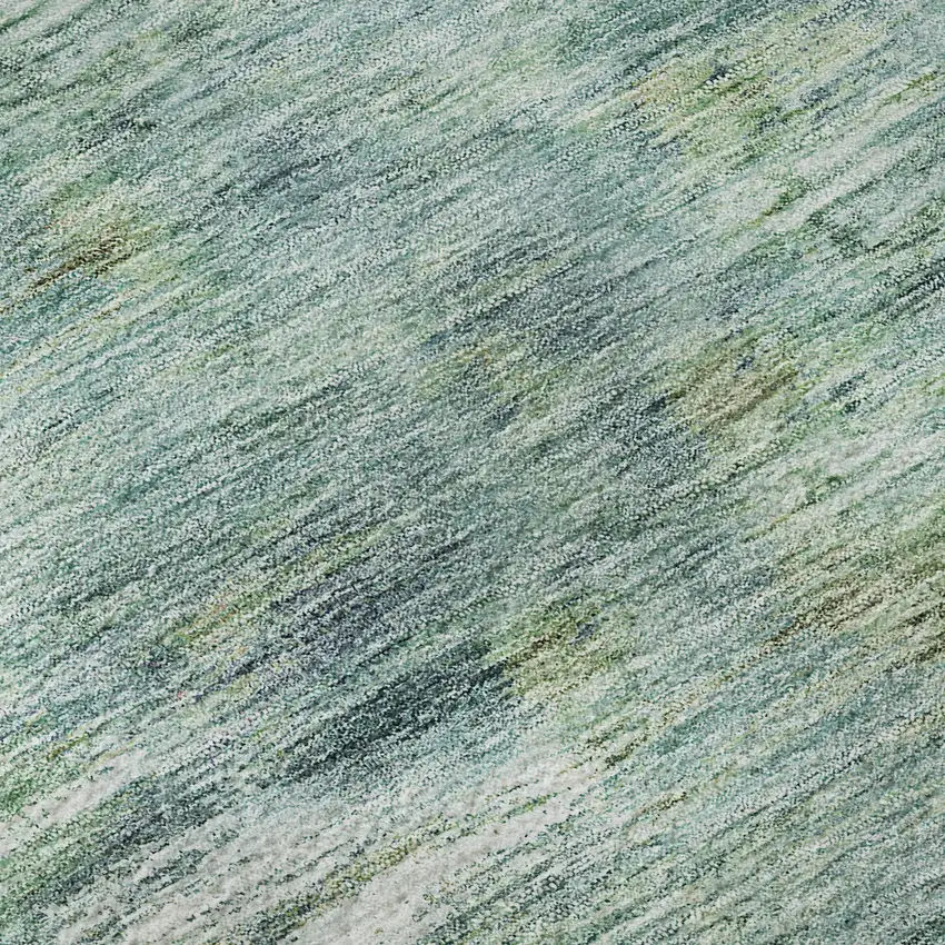 8' Teal Green And Ivory Abstract Washable Round Rug With UV Protection Photo 9