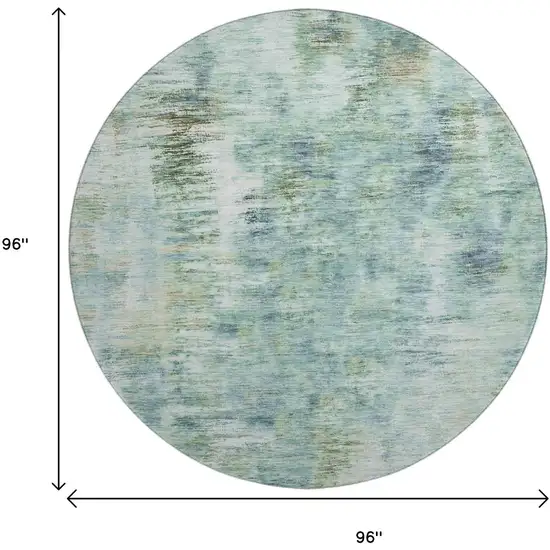 8' Teal Green And Ivory Abstract Washable Round Rug With UV Protection Photo 3