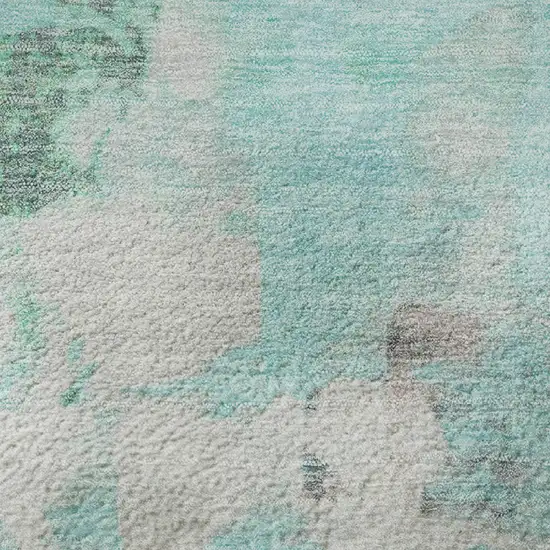 8' Teal Green And Ivory Abstract Washable Round Rug With UV Protection Photo 9