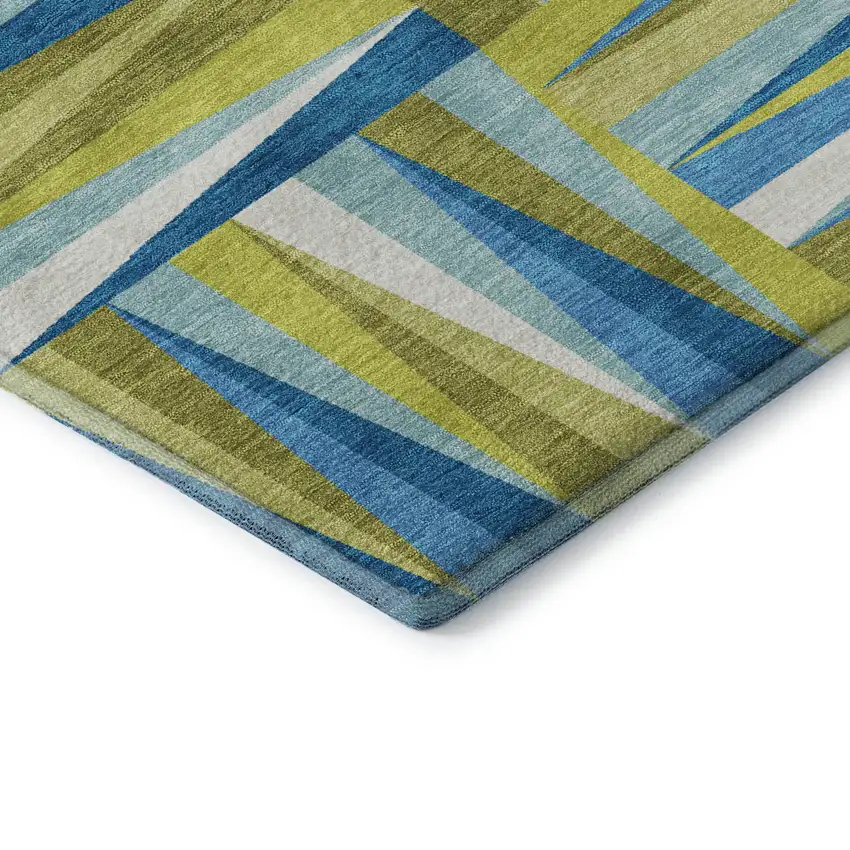 8' Teal Green And Ivory Geometric Washable Round Rug With UV Protection Photo 6