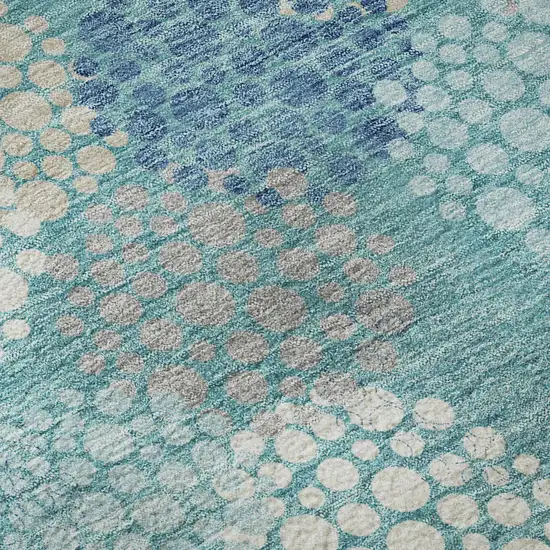 8' Teal Ivory And Beige Polka Dot Washable Round Rug With UV Protection Photo 9