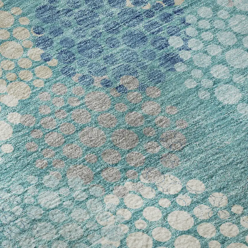 8' Teal Ivory And Beige Polka Dot Washable Round Rug With UV Protection Photo 9