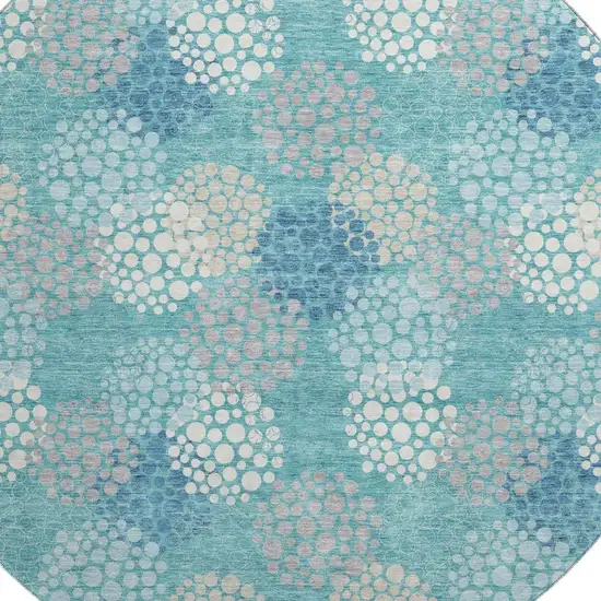 8' Teal Ivory And Beige Polka Dot Washable Round Rug With UV Protection Photo 3