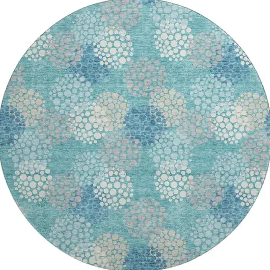 8' Teal Ivory And Beige Polka Dot Washable Round Rug With UV Protection Photo 4