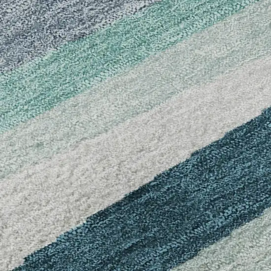 8' Teal Ivory And Blue Striped Washable Round Rug With UV Protection Photo 2
