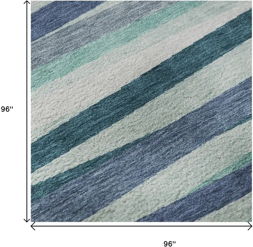 8' Teal Ivory And Blue Striped Washable Round Rug With UV Protection Photo 8