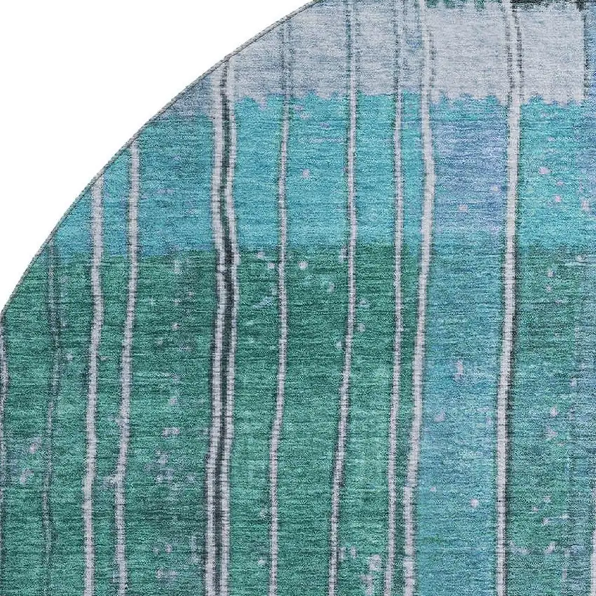 8' Teal Ivory And Brown Striped Washable Round Rug With UV Protection Photo 3