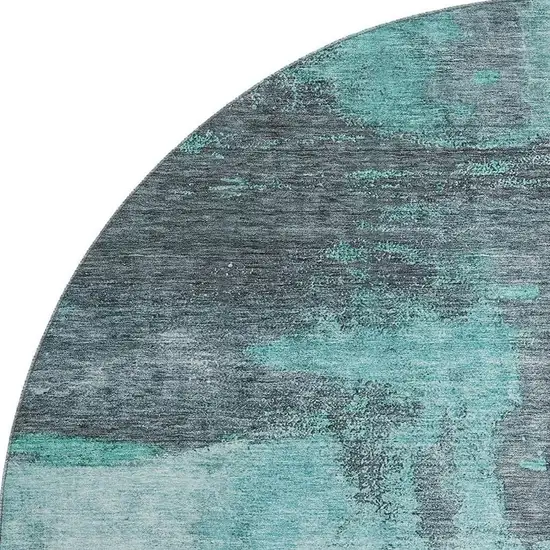 8' Teal Ivory And Charcoal Abstract Washable Round Rug With UV Protection Photo 3