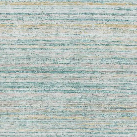 8' Teal Ivory And Gold Striped Washable Area Rug With UV Protection Photo 2
