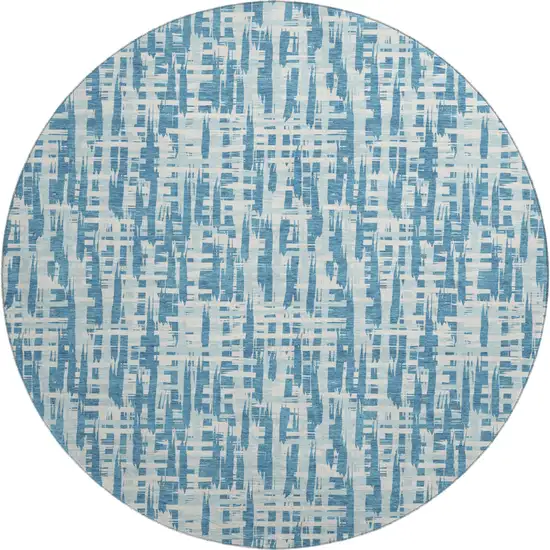 8' Teal Ivory And Gray Abstract Geometric Washable Round Rug With UV Protection Photo 1
