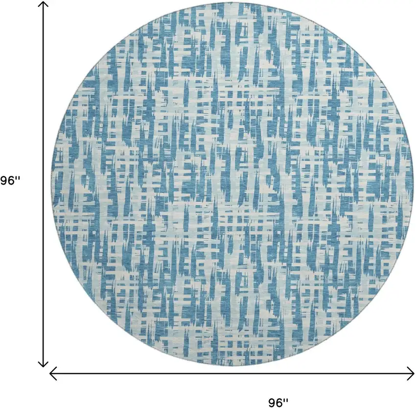 8' Teal Ivory And Gray Abstract Geometric Washable Round Rug With UV Protection Photo 8