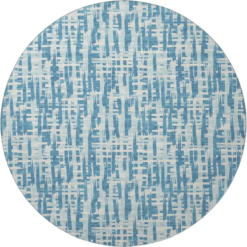 8' Teal Ivory And Gray Abstract Geometric Washable Round Rug With UV Protection Photo 2