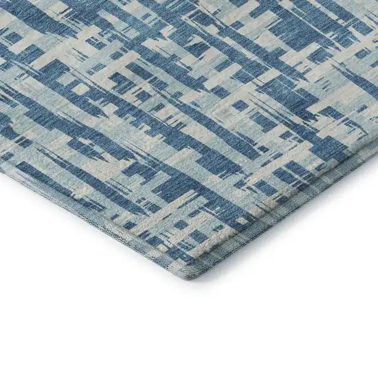 8' Teal Ivory And Gray Abstract Geometric Washable Round Rug With UV Protection Photo 5