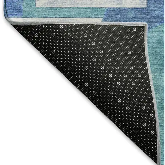 8' Teal Ivory And Gray Abstract Geometric Washable Round Rug With UV Protection Photo 5