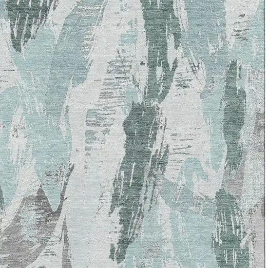 8' Teal Ivory And Gray Abstract Washable Area Rug With UV Protection Photo 2