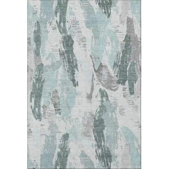 8' Teal Ivory And Gray Abstract Washable Area Rug With UV Protection Photo 3
