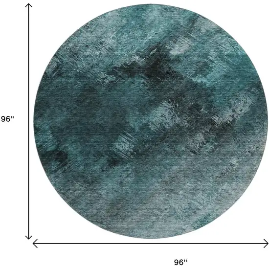 8' Teal Ivory And Gray Abstract Washable Round Rug With UV Protection Photo 3