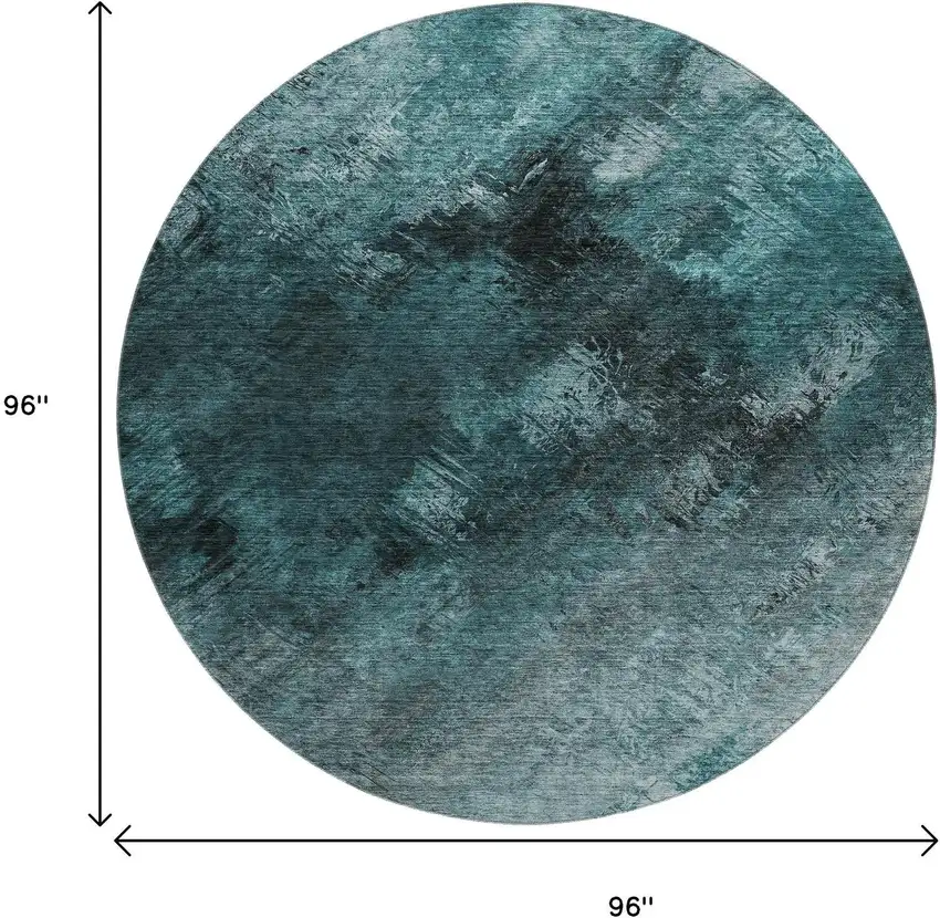 8' Teal Ivory And Gray Abstract Washable Round Rug With UV Protection Photo 3