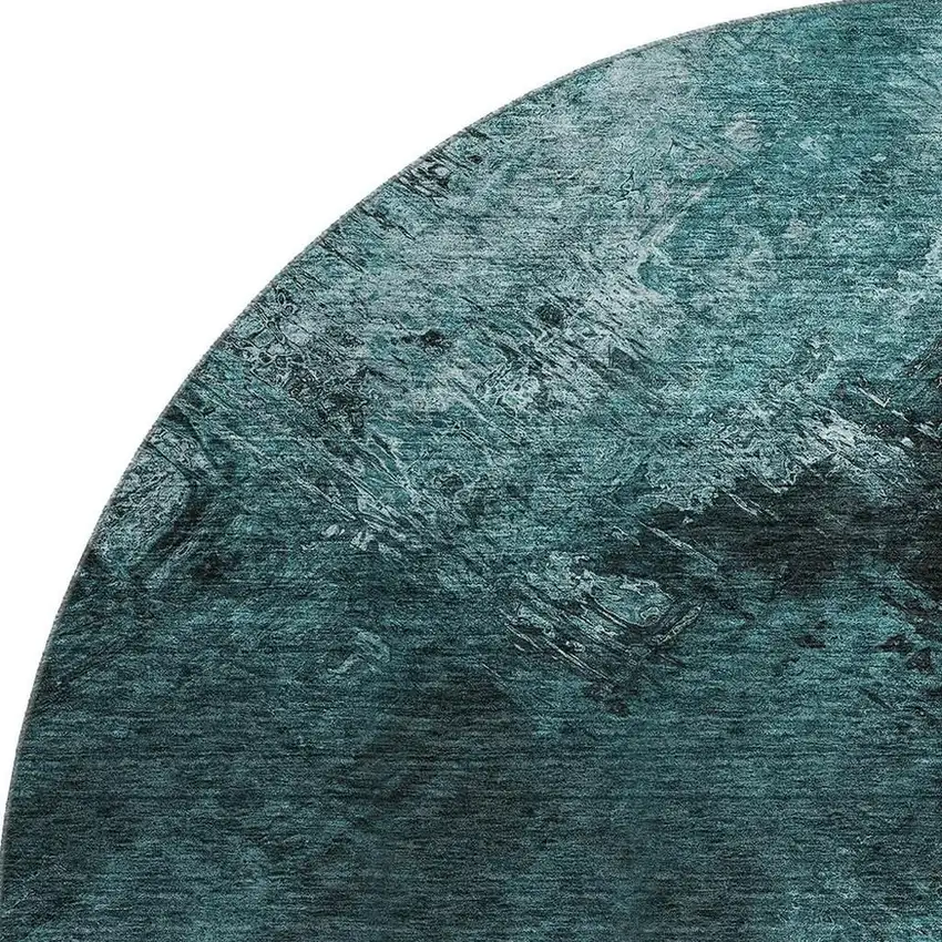 8' Teal Ivory And Gray Abstract Washable Round Rug With UV Protection Photo 3