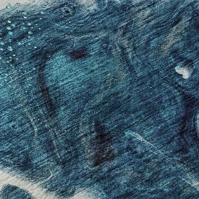 8' Teal Ivory And Gray Abstract Washable Round Rug With UV Protection Photo 8