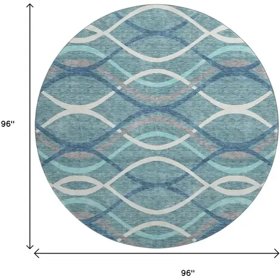 8' Teal Ivory And Gray Abstract Washable Round Rug With UV Protection Photo 3
