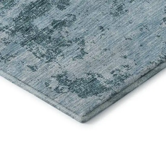 8' Teal Ivory And Gray Abstract Washable Round Rug With UV Protection Photo 7