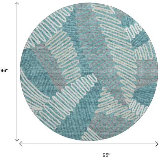 8' Teal Ivory And Gray Floral Washable Round Rug With UV Protection Photo 9