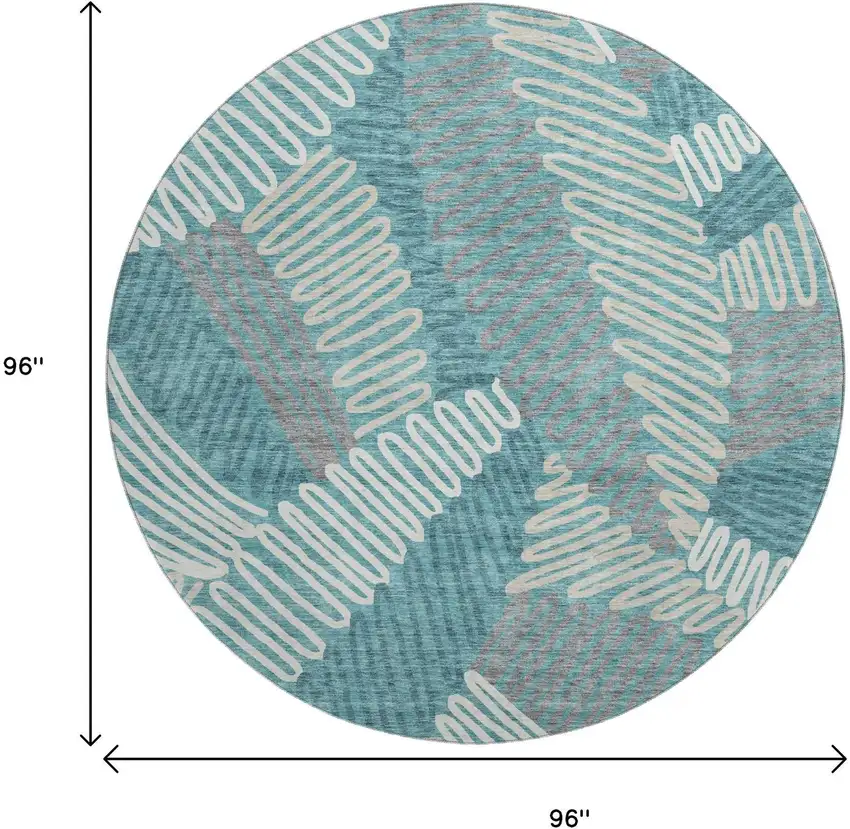 8' Teal Ivory And Gray Floral Washable Round Rug With UV Protection Photo 9