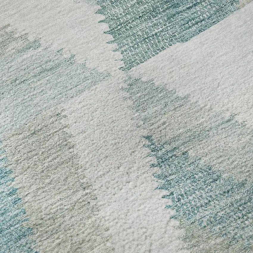 8' Teal Ivory And Gray Geometric Washable Area Rug With UV Protection Photo 9