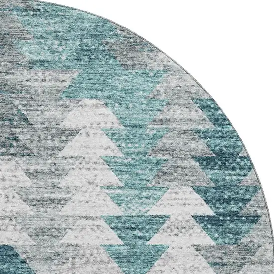 8' Teal Ivory And Gray Geometric Washable Round Rug With UV Protection Photo 4