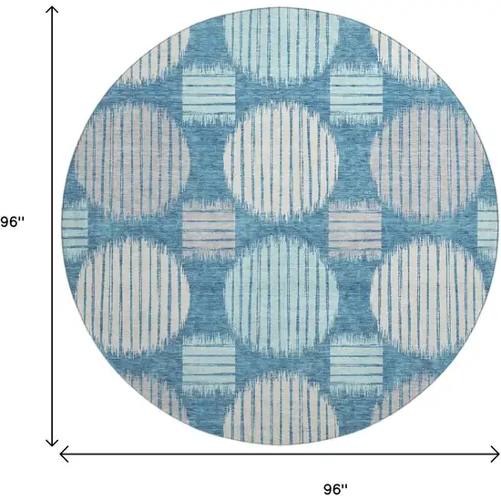8' Teal Ivory And Gray Geometric Washable Round Rug With UV Protection Photo 8