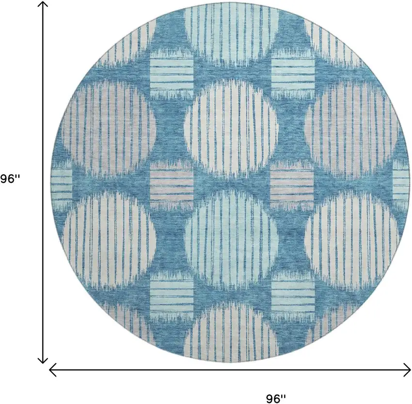 8' Teal Ivory And Gray Geometric Washable Round Rug With UV Protection Photo 8
