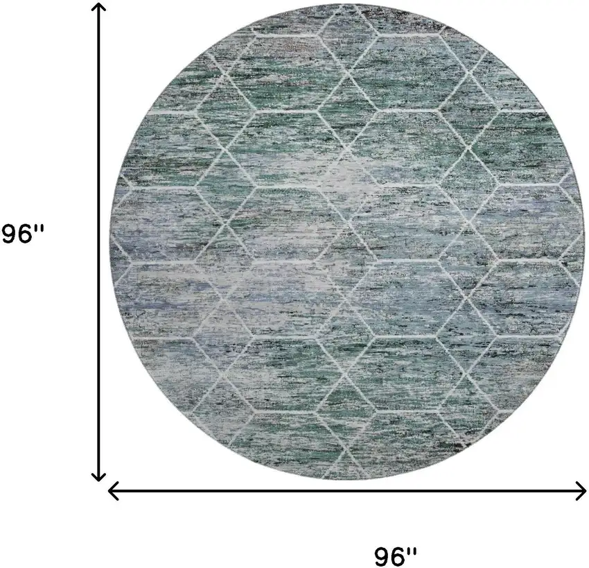 8' Teal Ivory And Gray Geometric Washable Round Rug With UV Protection Photo 9