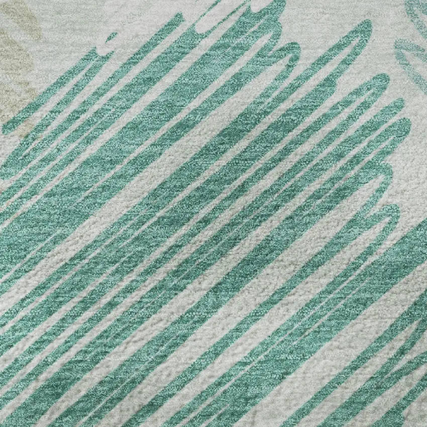 8' Teal Ivory And Gray Geometric Washable Round Rug With UV Protection Photo 9