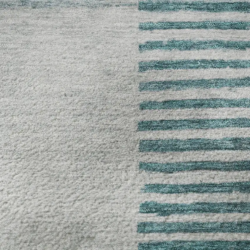 8' Teal Ivory And Gray Geometric Washable Round Rug With UV Protection Photo 9