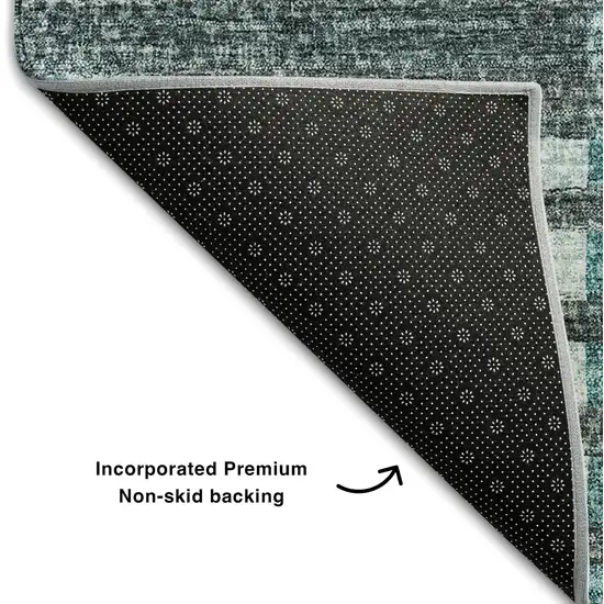 8' Teal Ivory And Gray Striped Washable Round Rug With UV Protection Photo 7