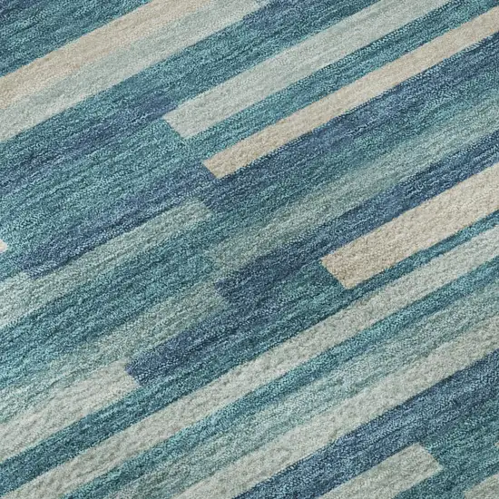 8' Teal Ivory And Gray Striped Washable Round Rug With UV Protection Photo 9