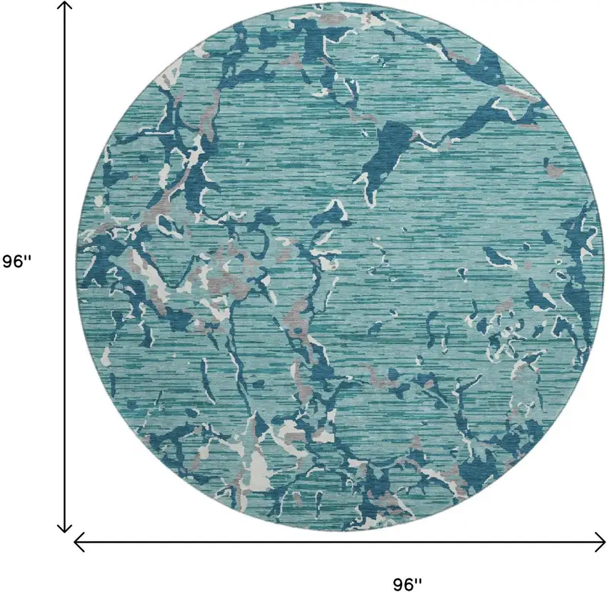 8' Teal Ivory And Gray Striped Washable Round Rug With UV Protection Photo 9