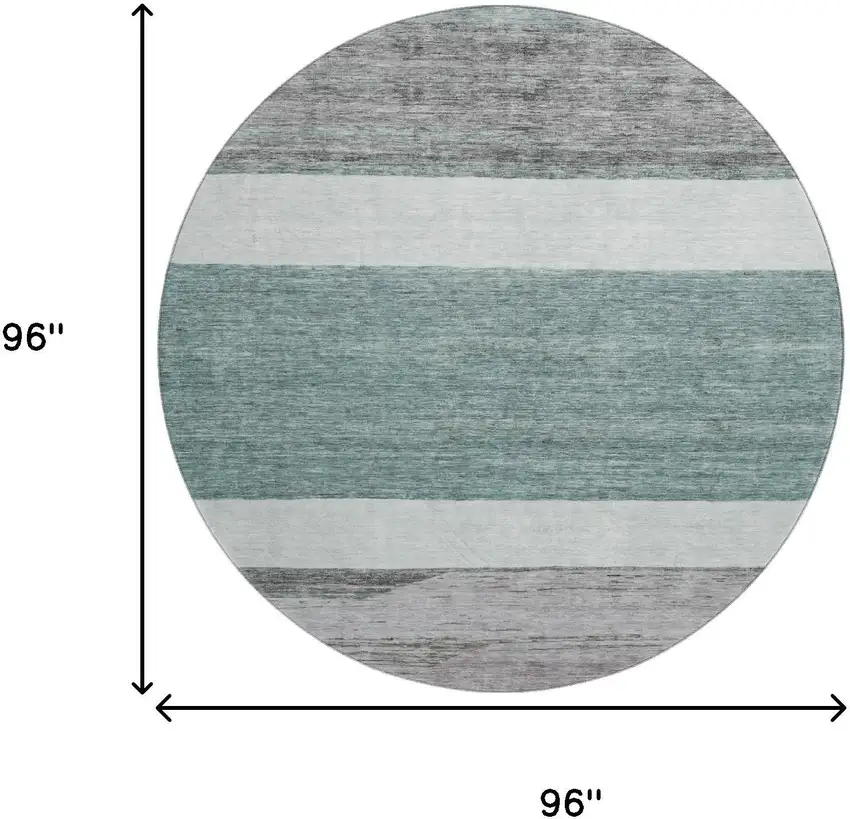 8' Teal Ivory And Gray Striped Washable Round Rug With UV Protection Photo 9